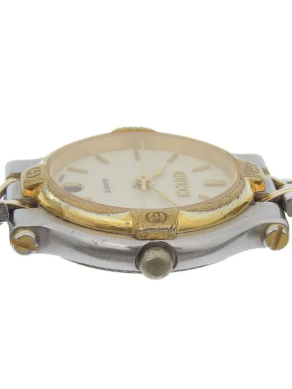 Gucci Stainless Steel Gold Plated Quartz Analog Display Ivory Dial Watch